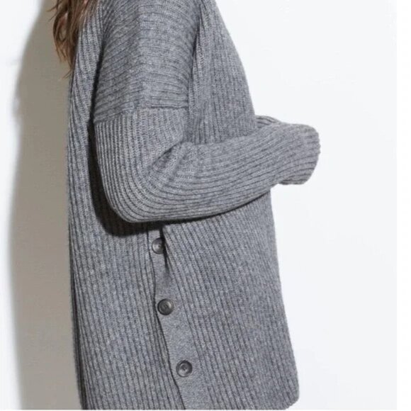 💕VINCE💕 Ribbed Side Buttoned Open Cardigan Sweater ~ Grey Wool Yak Small NWOT - Picture 6 of 16